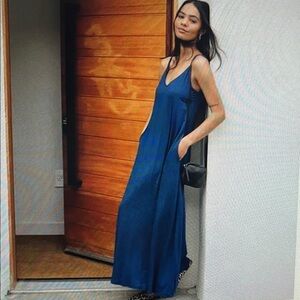 Skivys Femme Goddess Lounge Maxi Dress Size Large Navy Blue Pockets